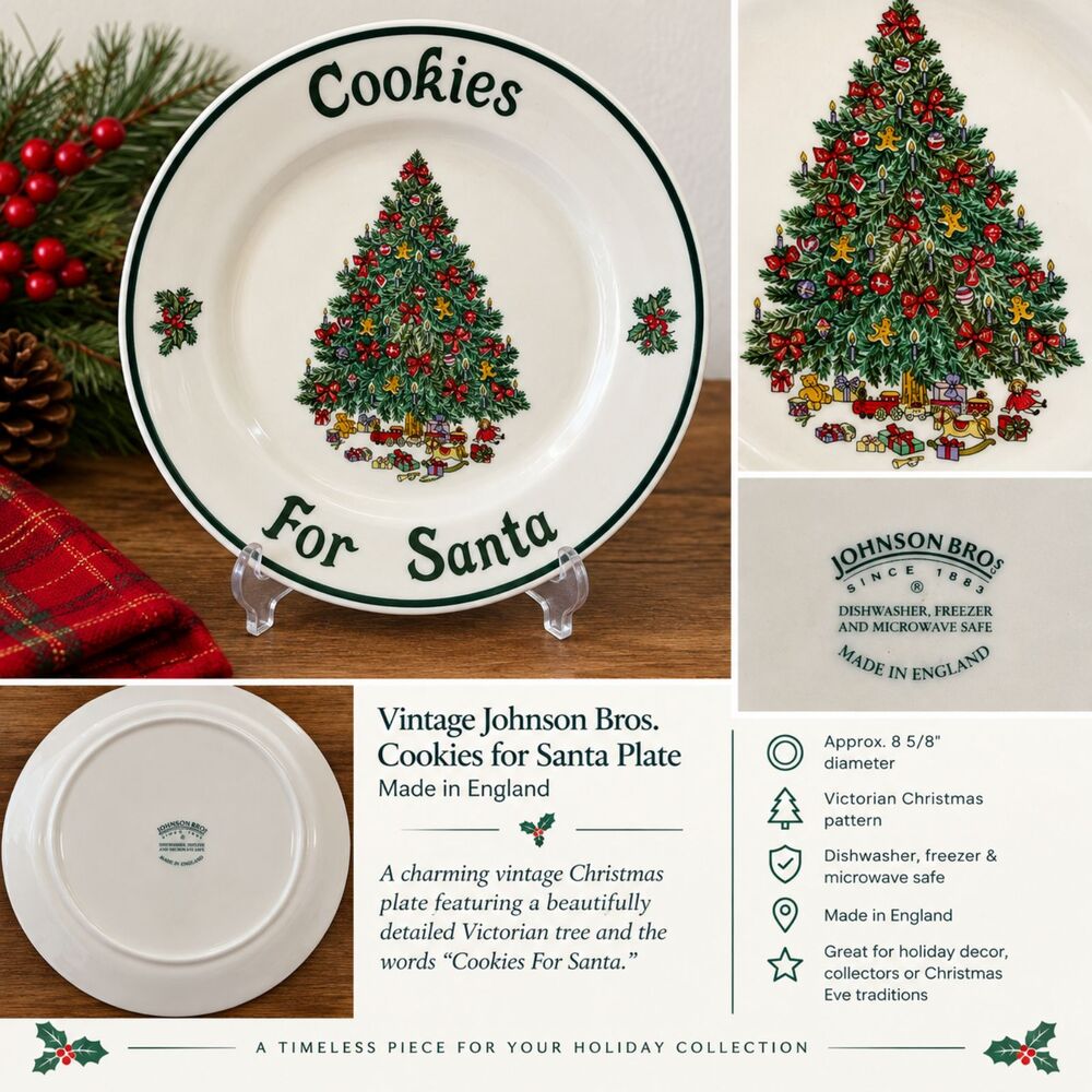 Vintage Johnson Bros Victorian Christmas Cookies for Santa Plate Made in England
